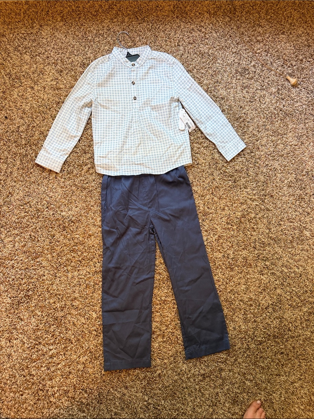 Edgehill Collection Boys Grid-Print Shirt and Navy Pants Set